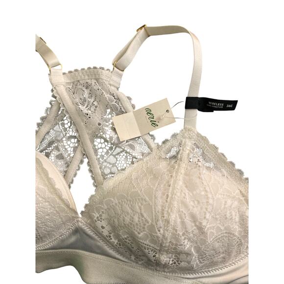 NWT Aerie Real Power Wireless Push Up Paisley Lace Bra Size 36C in Soft Muslin - Picture 5 of 11
